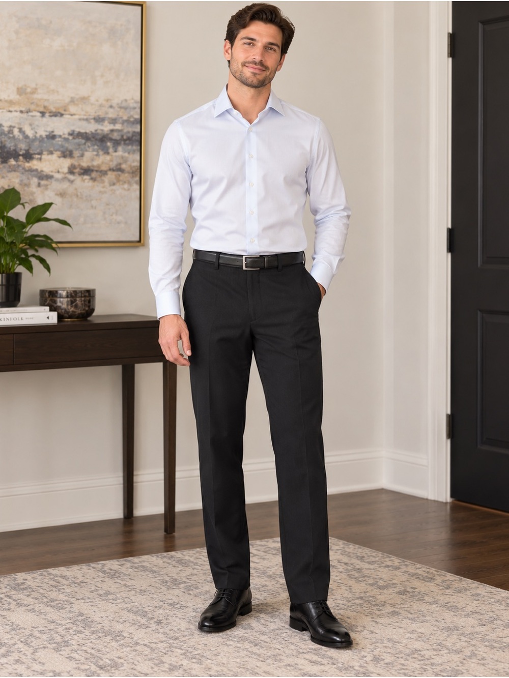 Kenneth Cole Reaction Men’s Black Dress Pants 40x32 Flat Front Stretch Career